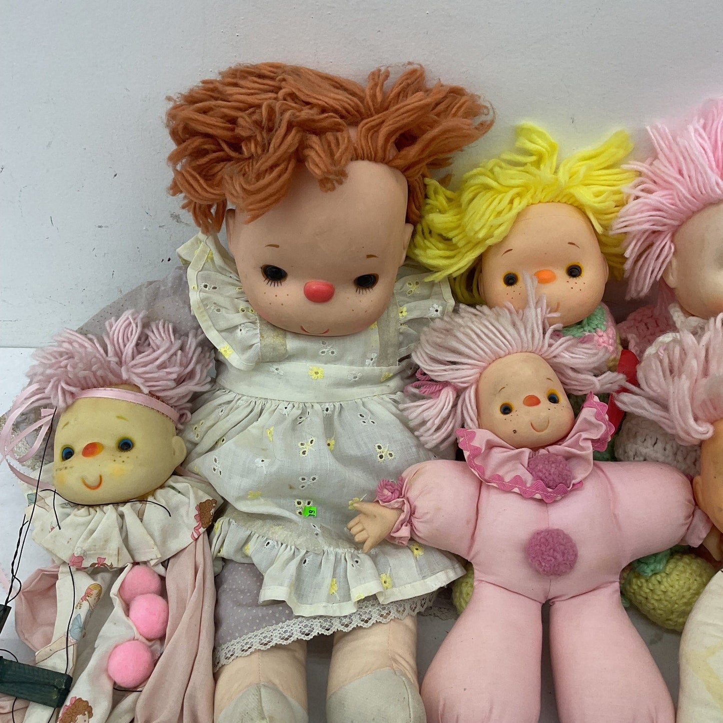 Vintage Handmade LOT Baby Dolls Soft Body Yarn Hair Rubber Headed Ice Cream Kids - Warehouse Toys