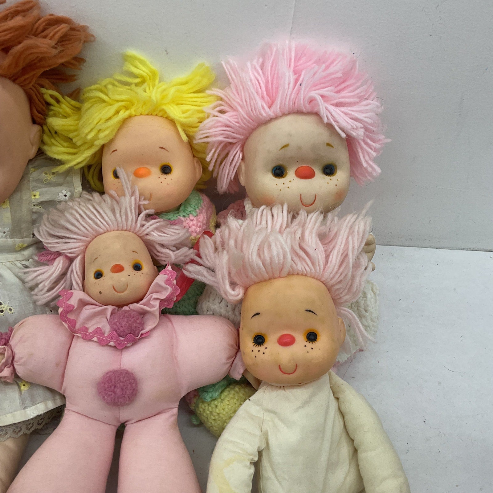 Vintage Handmade LOT Baby Dolls Soft Body Yarn Hair Rubber Headed Ice Cream Kids - Warehouse Toys