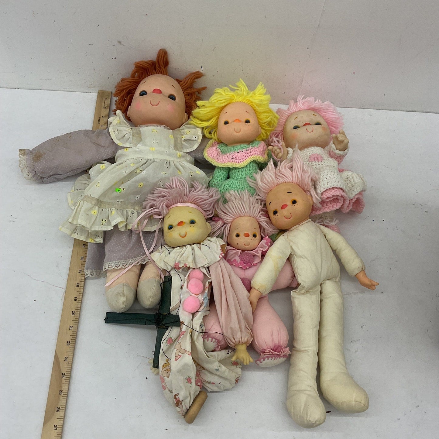 Vintage Handmade LOT Baby Dolls Soft Body Yarn Hair Rubber Headed Ice Cream Kids - Warehouse Toys