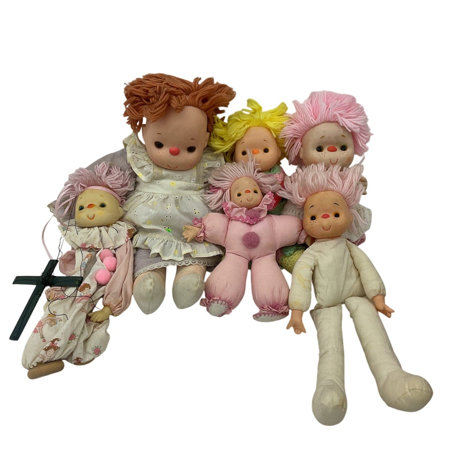 Vintage Handmade LOT Baby Dolls Soft Body Yarn Hair Rubber Headed Ice Cream Kids - Warehouse Toys