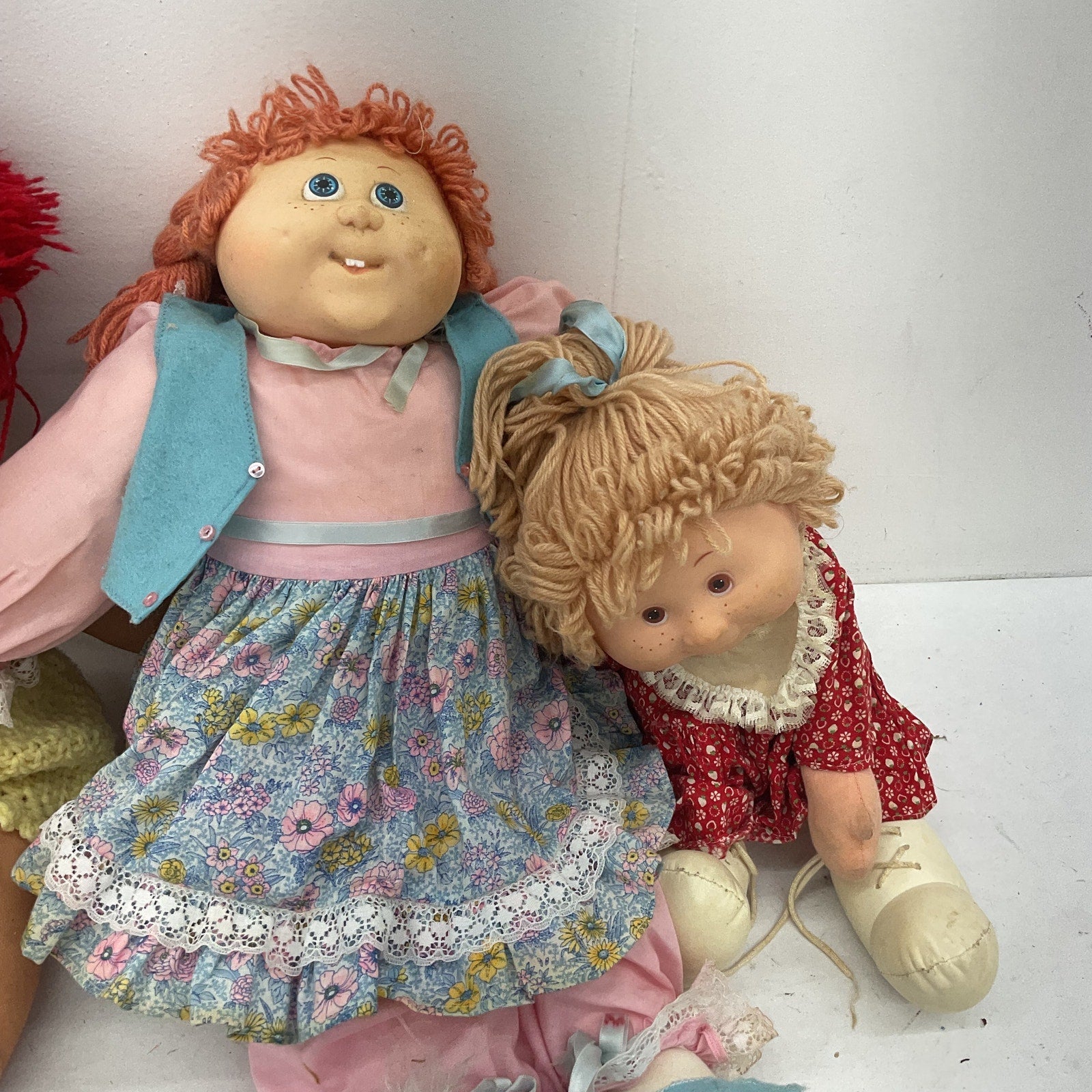 Vintage Handmade LOT Baby Play Dolls Soft Body Yarn Hair Rubber Headed 1980s - Warehouse Toys