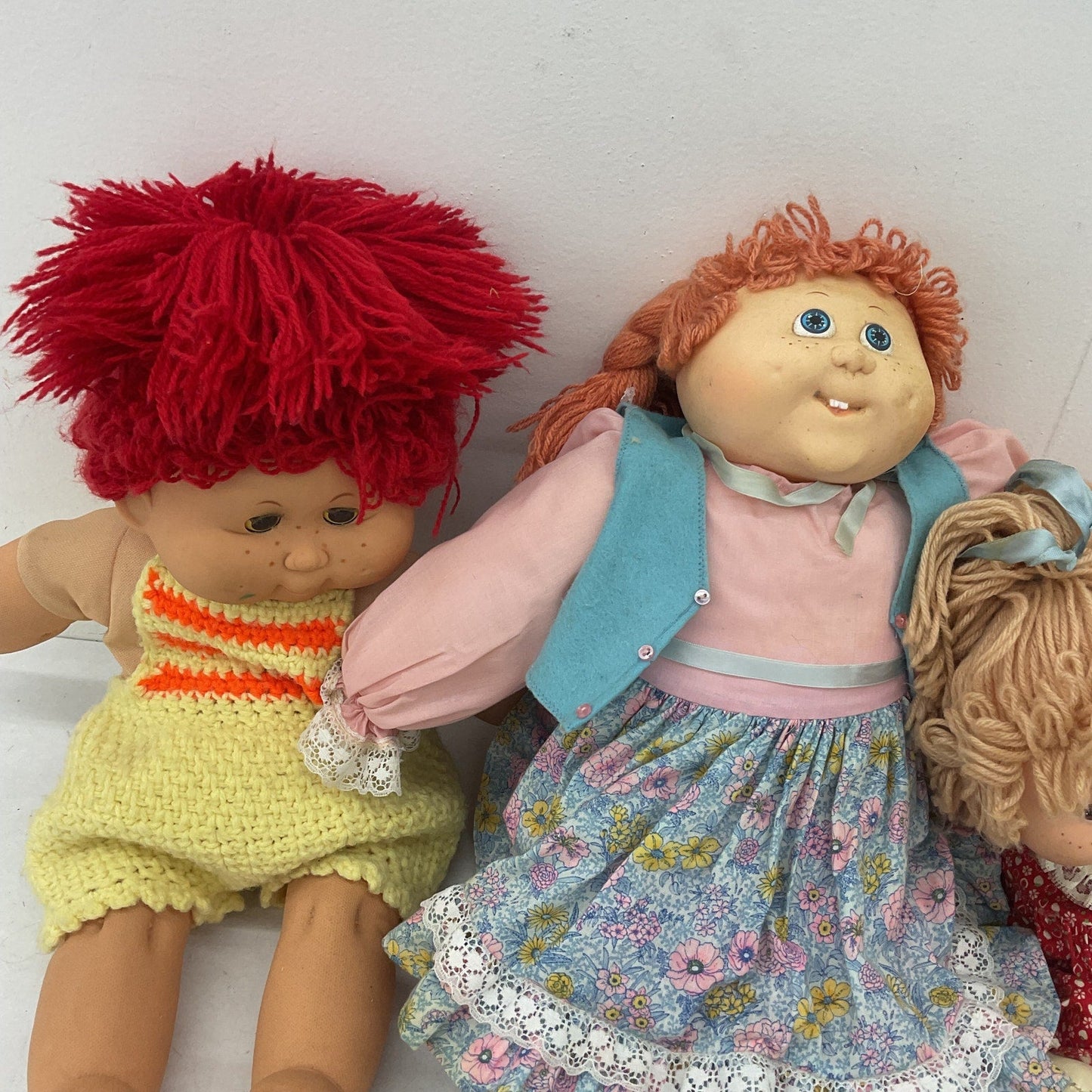 Vintage Handmade LOT Baby Play Dolls Soft Body Yarn Hair Rubber Headed 1980s - Warehouse Toys