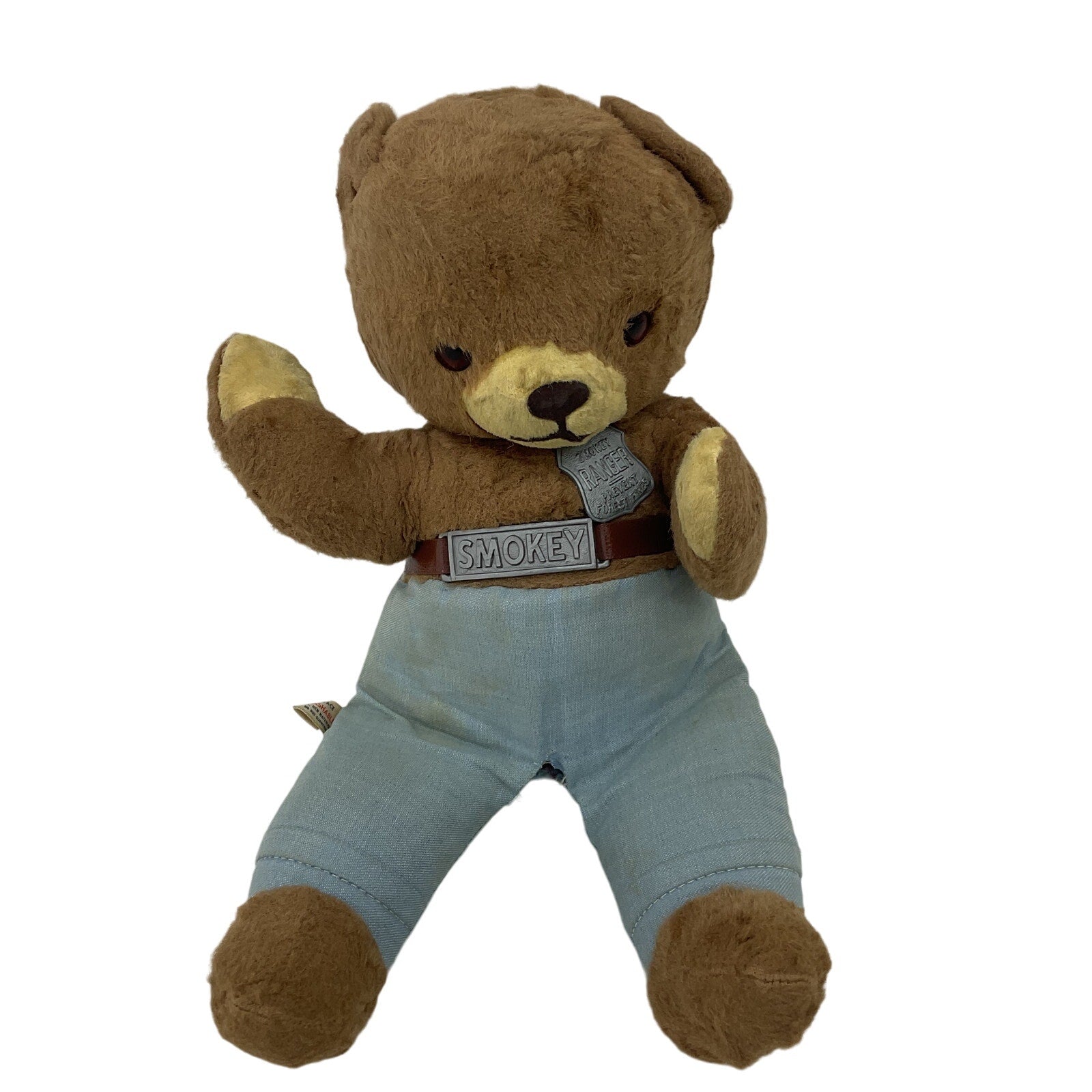 Vintage Ideal Brown & Blue Denim Smokey the Bear Teddy Plush Doll Incomplete - Warehouse Toys