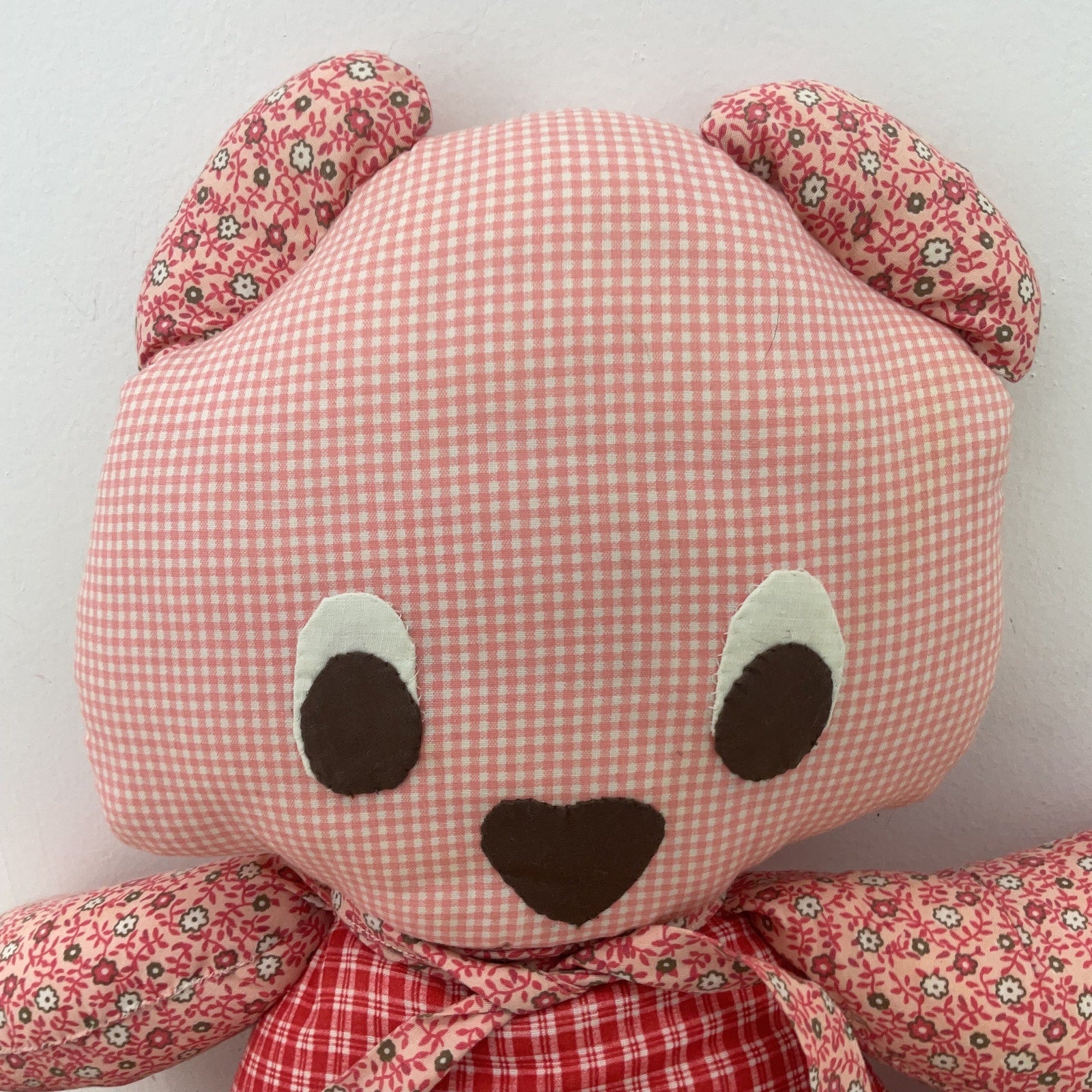 Vintage Large Handmade Gingham Plaid Teddy Bear Country Home Kitsch Plush Pillow - Warehouse Toys