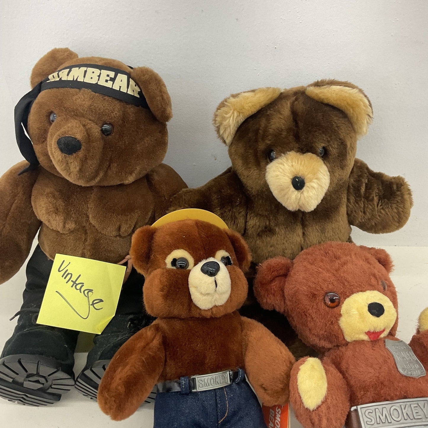 Vintage LOT 1980s Teddy Bears Plush Rambear Rambo Muscles Smokey the Bear Mascot - Warehouse Toys