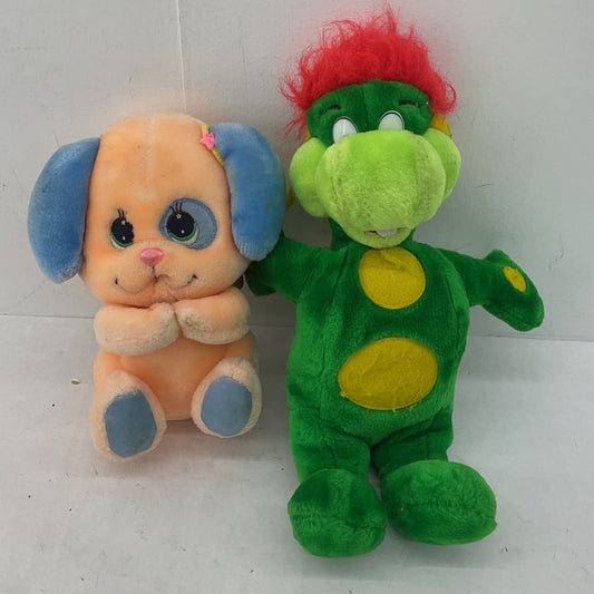 Vintage LOT 2 Crazy Green Shaggy Haired Dragon 1985 Mattel Angel Dog Plush Dolls - Warehouse Toys