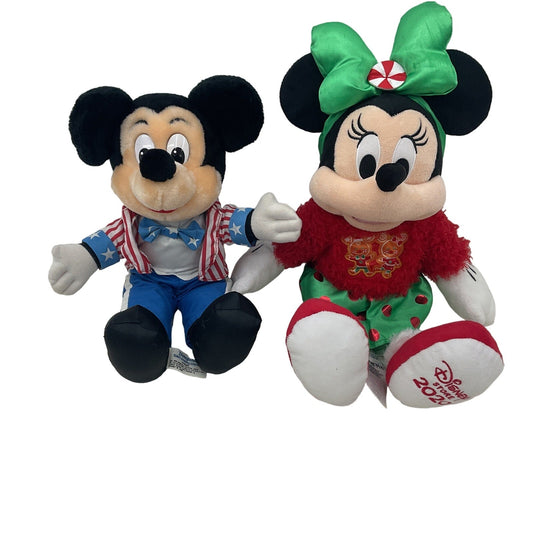 Vintage LOT 2 Disney Mickey & Minnie Mouse Plush Dolls Uncle Sam Xmas - Warehouse Toys