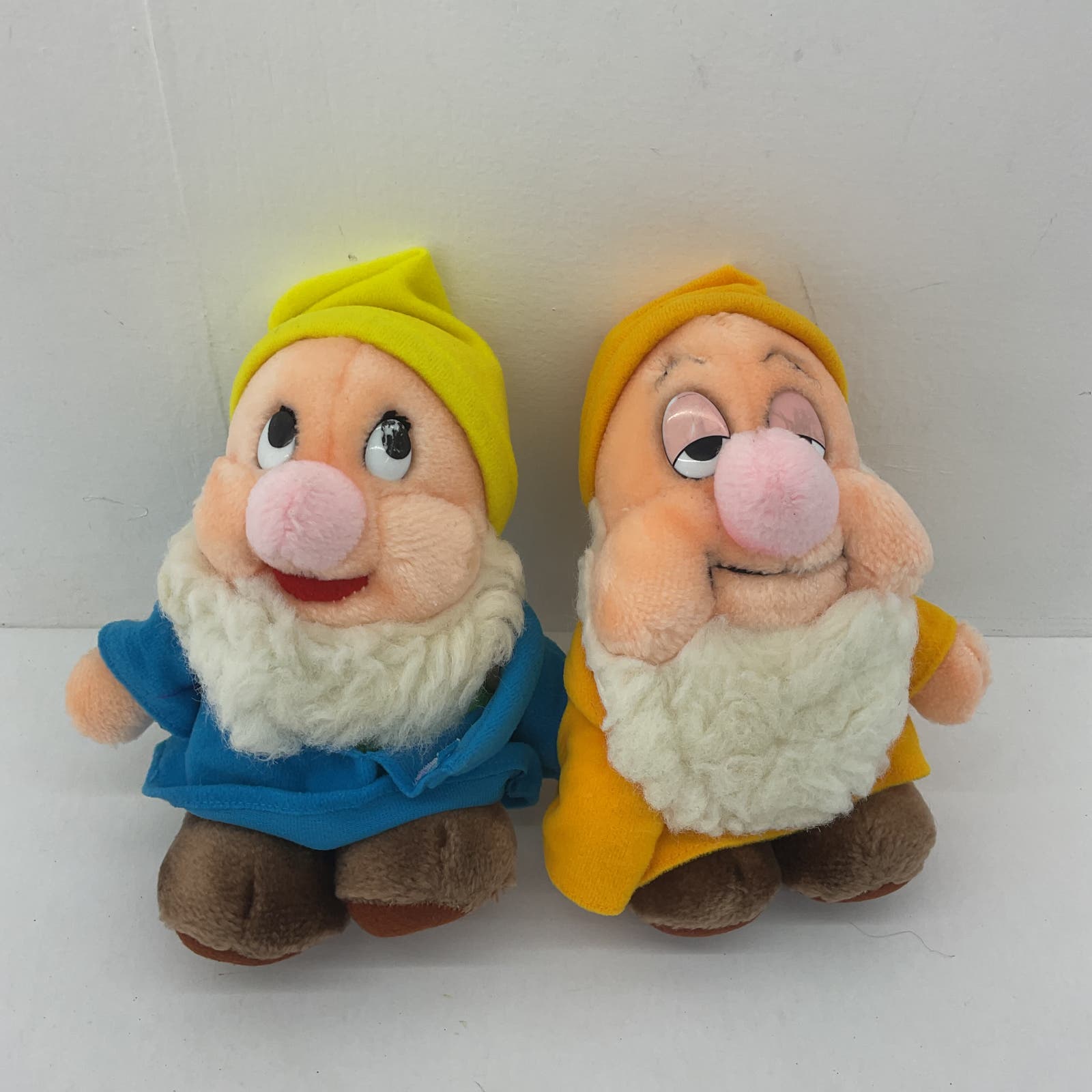 Vintage LOT 2 Disney Snow White & 7 Dwarfs Happy Sleepy Plush Dolls 80s - Warehouse Toys