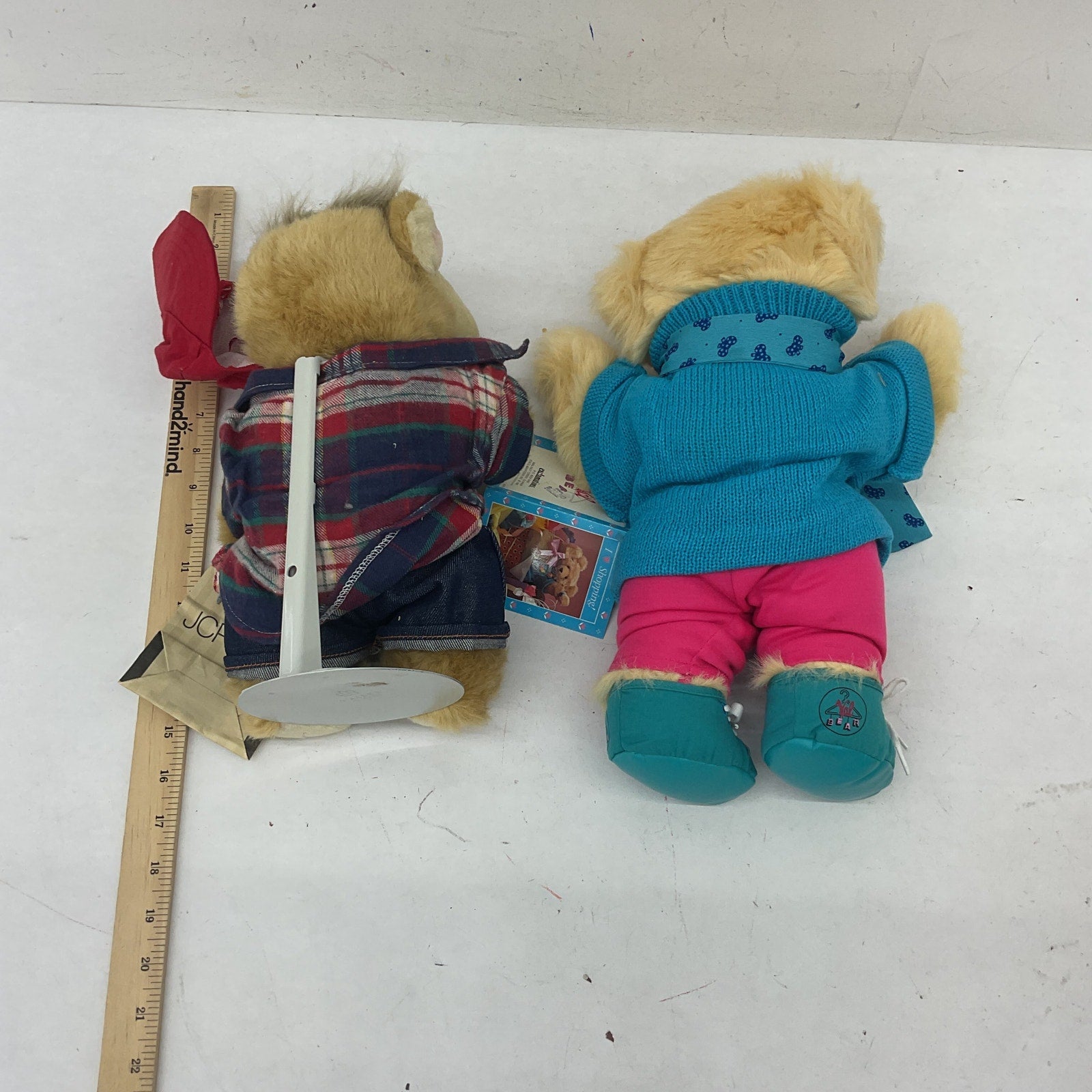 Vintage LOT 2 Preowned Teddy Bear Plush Dolls JCPenney's Shopper Sweater Outfit - Warehouse Toys