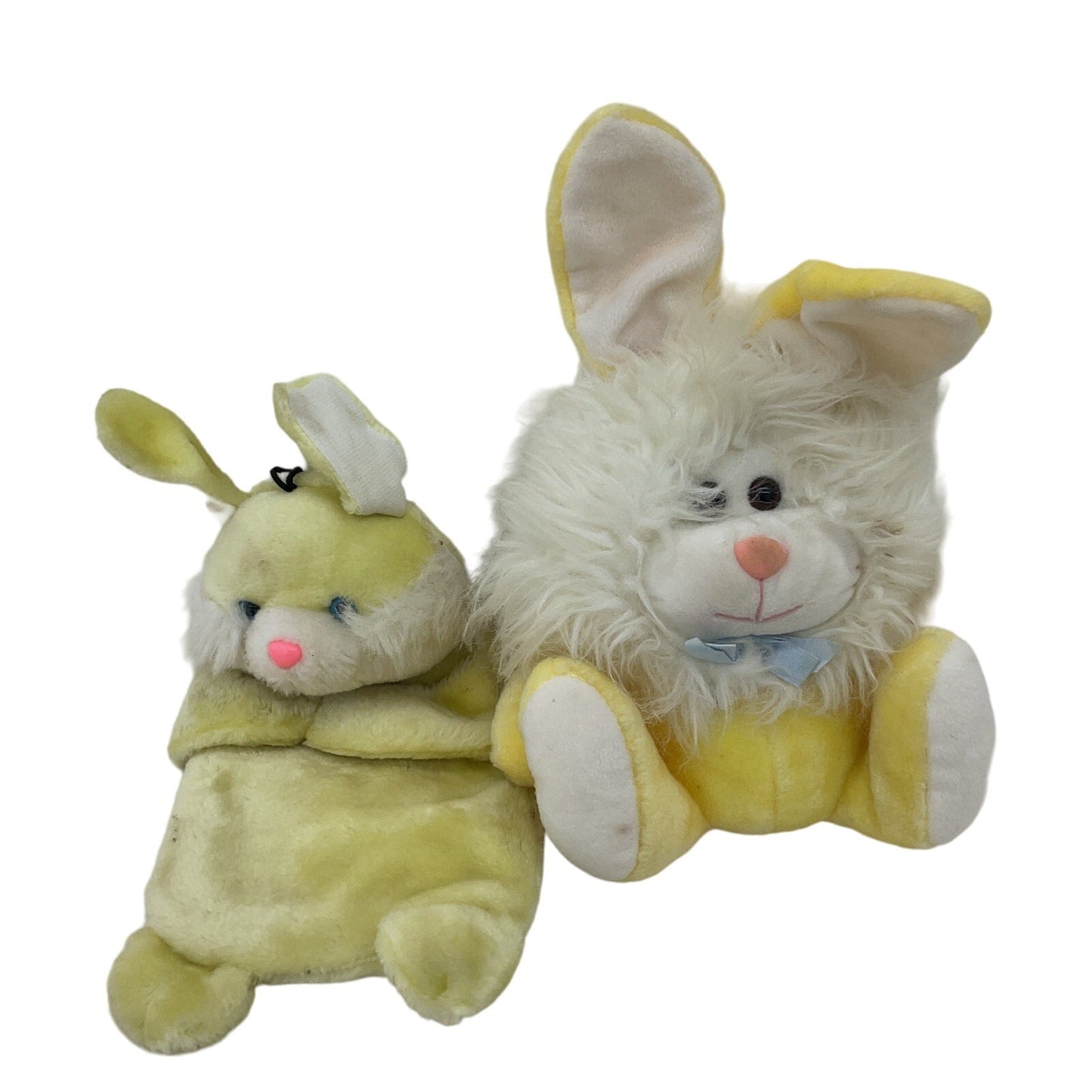 Vintage LOT 2 Preowned Yellow & White Easter Bunny Rabbit Plush Dolls CUTE - Warehouse Toys