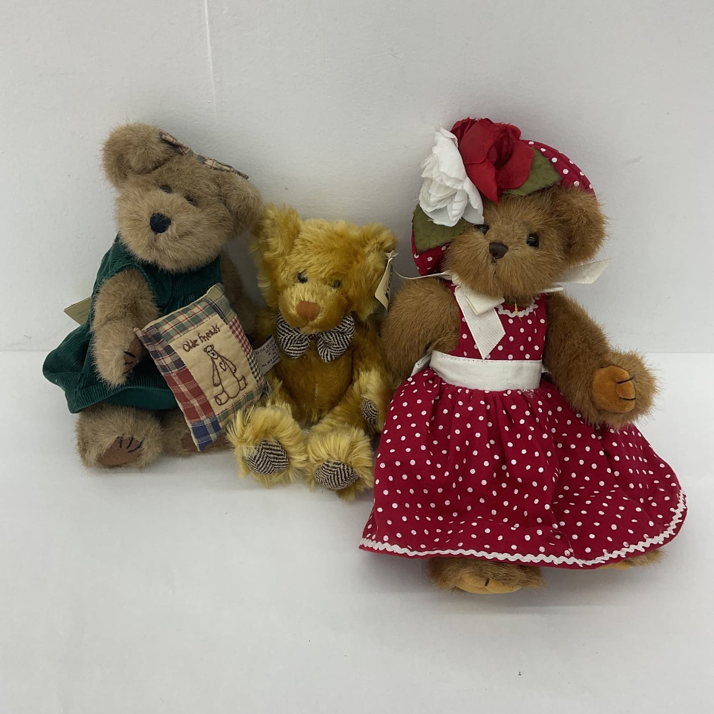 Vintage LOT 3 Brown Jointed Teddy Bear Plush Dolls Boyds Rare Bear Red Dress - Warehouse Toys