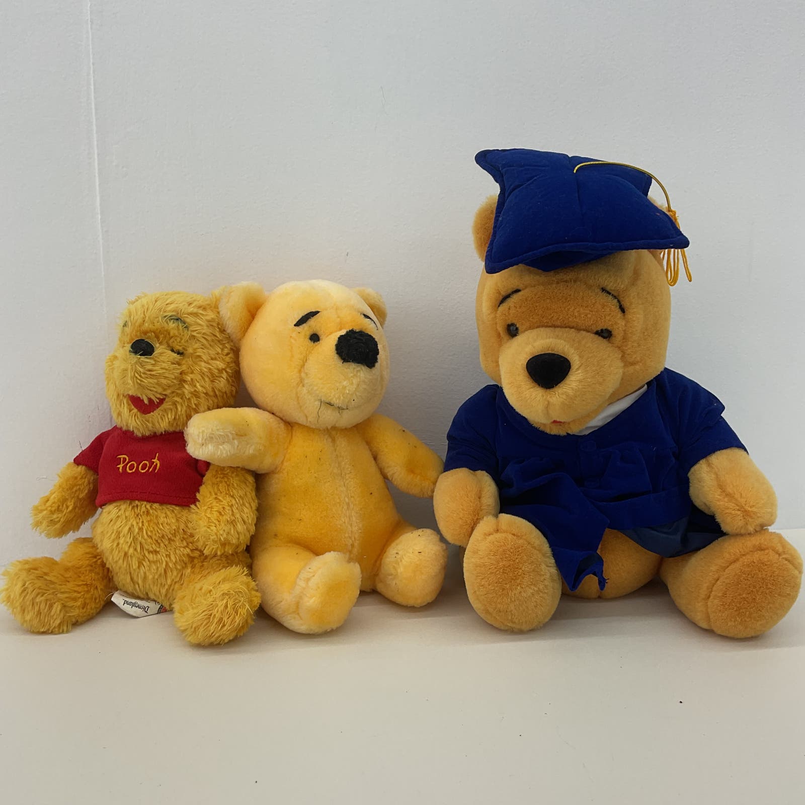 Vintage LOT 3 Disney Winnie the Pooh Bears Plush Dolls Graduation Themed Used - Warehouse Toys