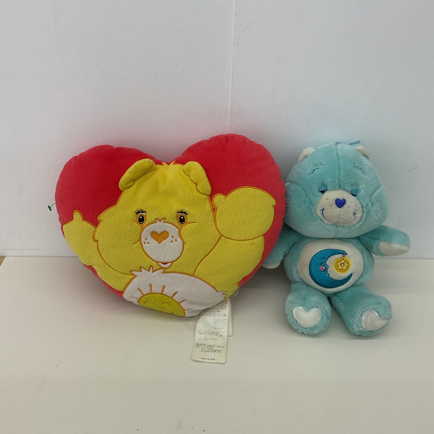 Vintage LOT Funshine Bear Themed Heart Shaped Pillow & Bedtime Bear Plush Doll - Warehouse Toys