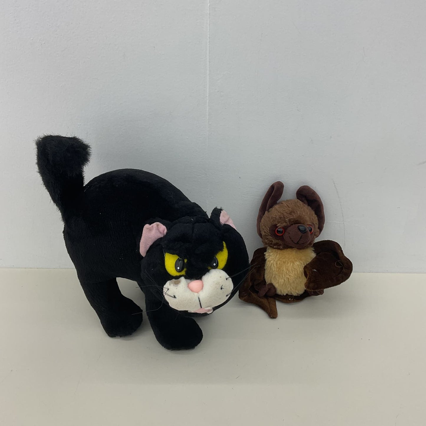 Vintage LOT Halloween Gibsons Greetings Black Cat & Brown Bat Plush Toys - Warehouse Toys