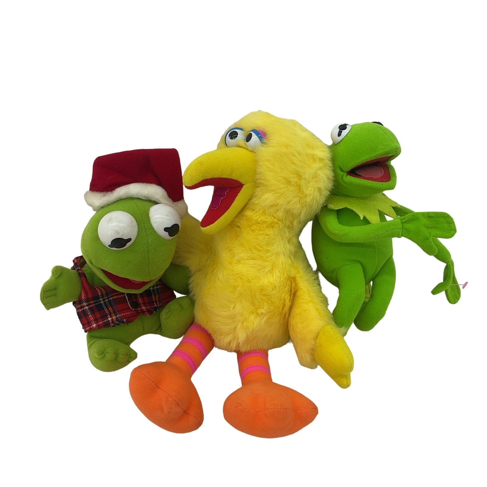 Vintage LOT Sesame Street Big Bird Muppets Kermit the Frog Plush Dolls Green - Warehouse Toys