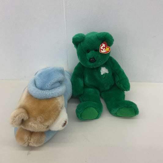 Vintage LOT TY Green Beanie Babies Bear Bean Bag Plush & Sleepy Brown Teddy Doll - Warehouse Toys