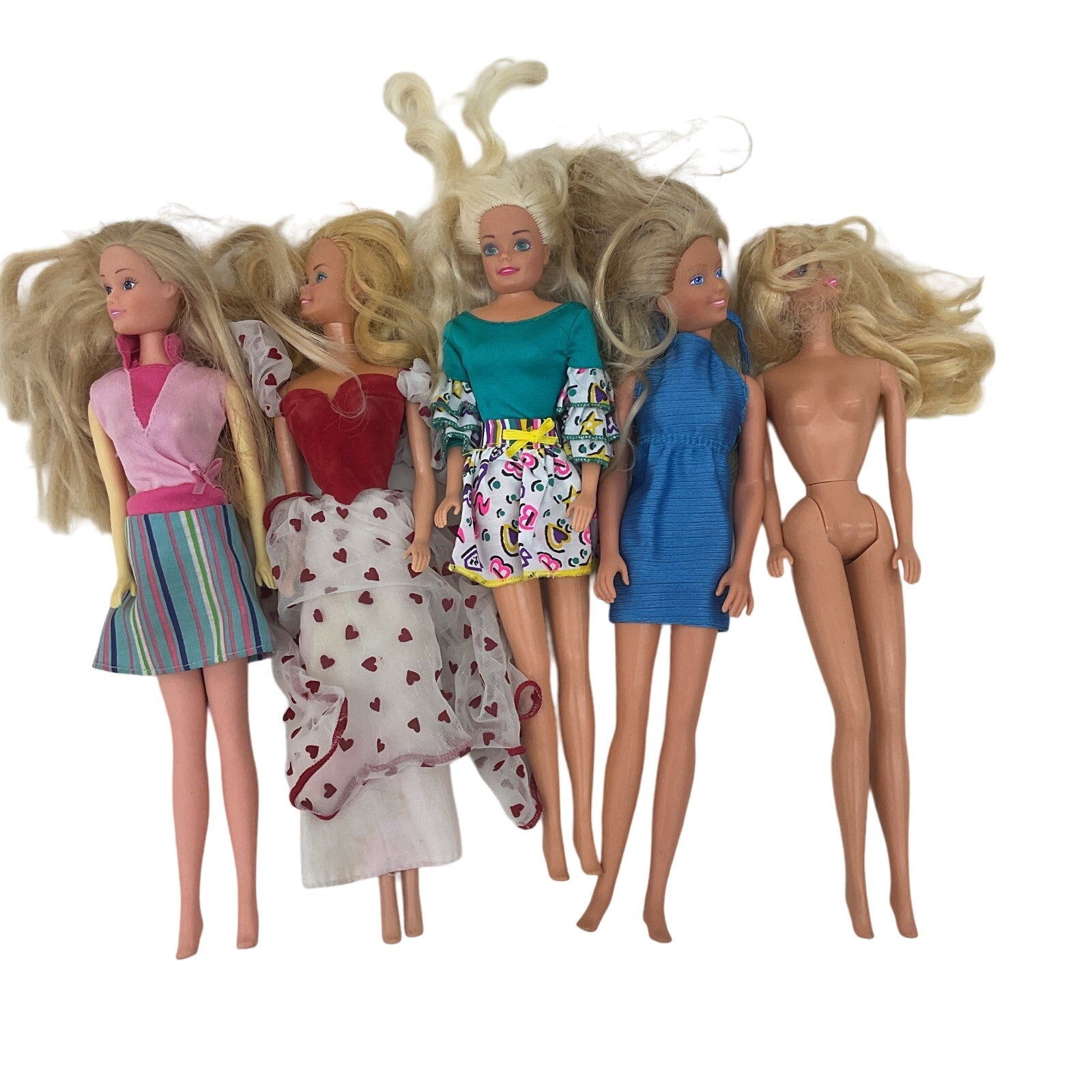 Vintage Mattel Barbie & Others Fashion Dolls Blonde Hair Heart Dress Preowned - Warehouse Toys