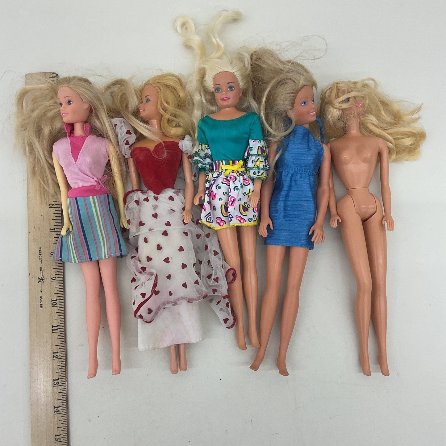 Vintage Mattel Barbie & Others Fashion Dolls Blonde Hair Heart Dress Preowned - Warehouse Toys