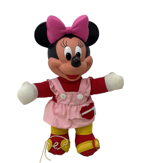 Vintage Mattel Disney Minnie Mouse Learning Tie Shoes Zipper Button Plush Doll - Warehouse Toys