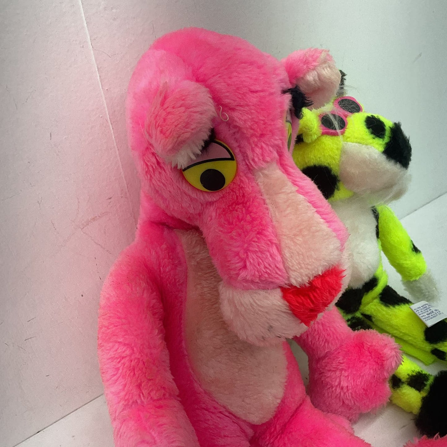 Vintage Mighty Star 80s Pink Panther Plush Doll Neon Green Cheetah in Sunglasses - Warehouse Toys