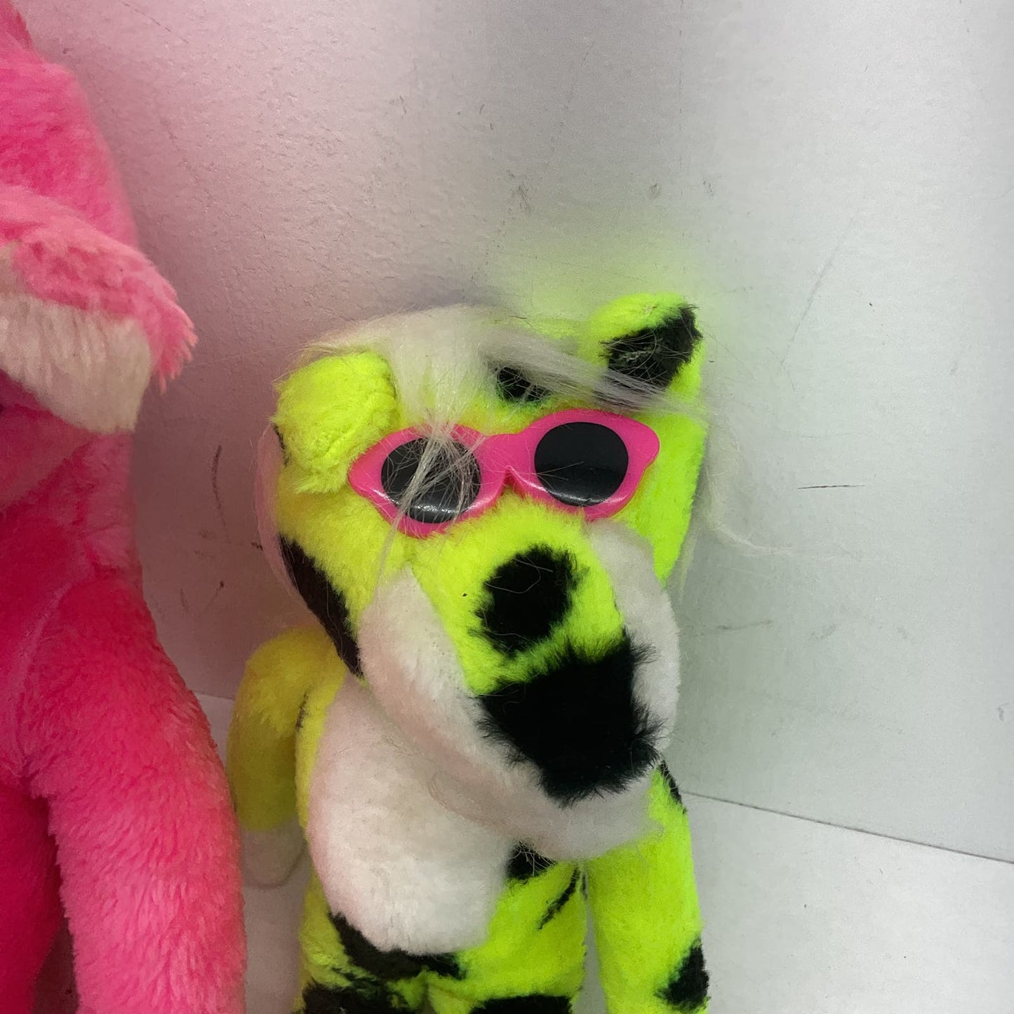 Vintage Mighty Star 80s Pink Panther Plush Doll Neon Green Cheetah in Sunglasses - Warehouse Toys