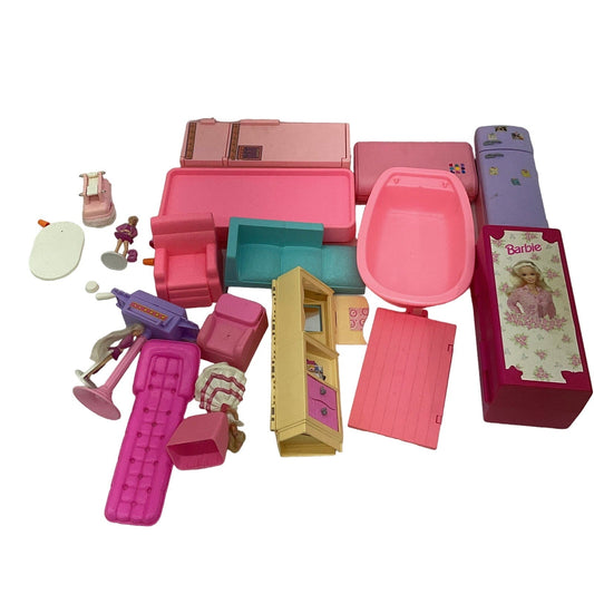 Vintage Mixed Preowned LOT Barbie Pink Furniture Bathtub Accessories Couch - Warehouse Toys