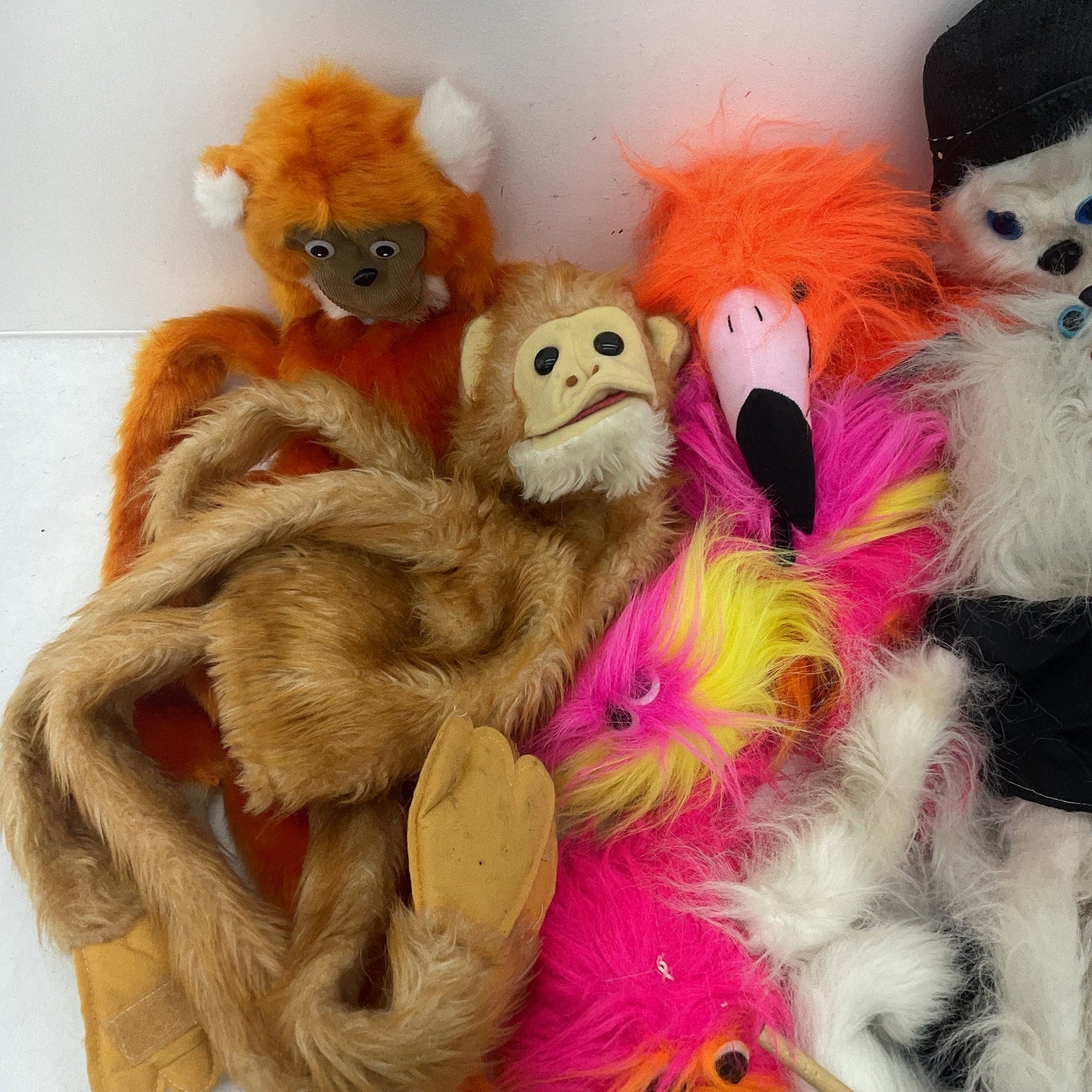 Vintage & Modern LOT Hand & Rod Plush Puppets Full Body Ape Monkey Furry Bird - Warehouse Toys