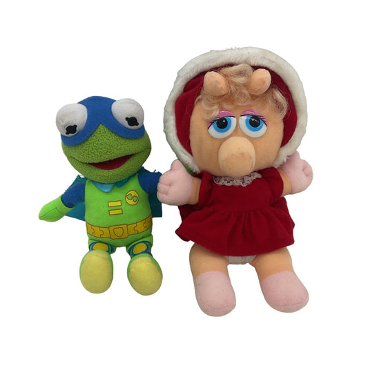 Vintage Muppets Babies Xmas Baby Miss Piggy & Super Hero Kermit Plush Dolls - Warehouse Toys