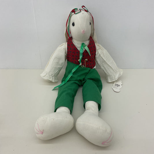 Vintage NWT New White Rabbit in Red Vest Green Pants Country Home Plush - Warehouse Toys