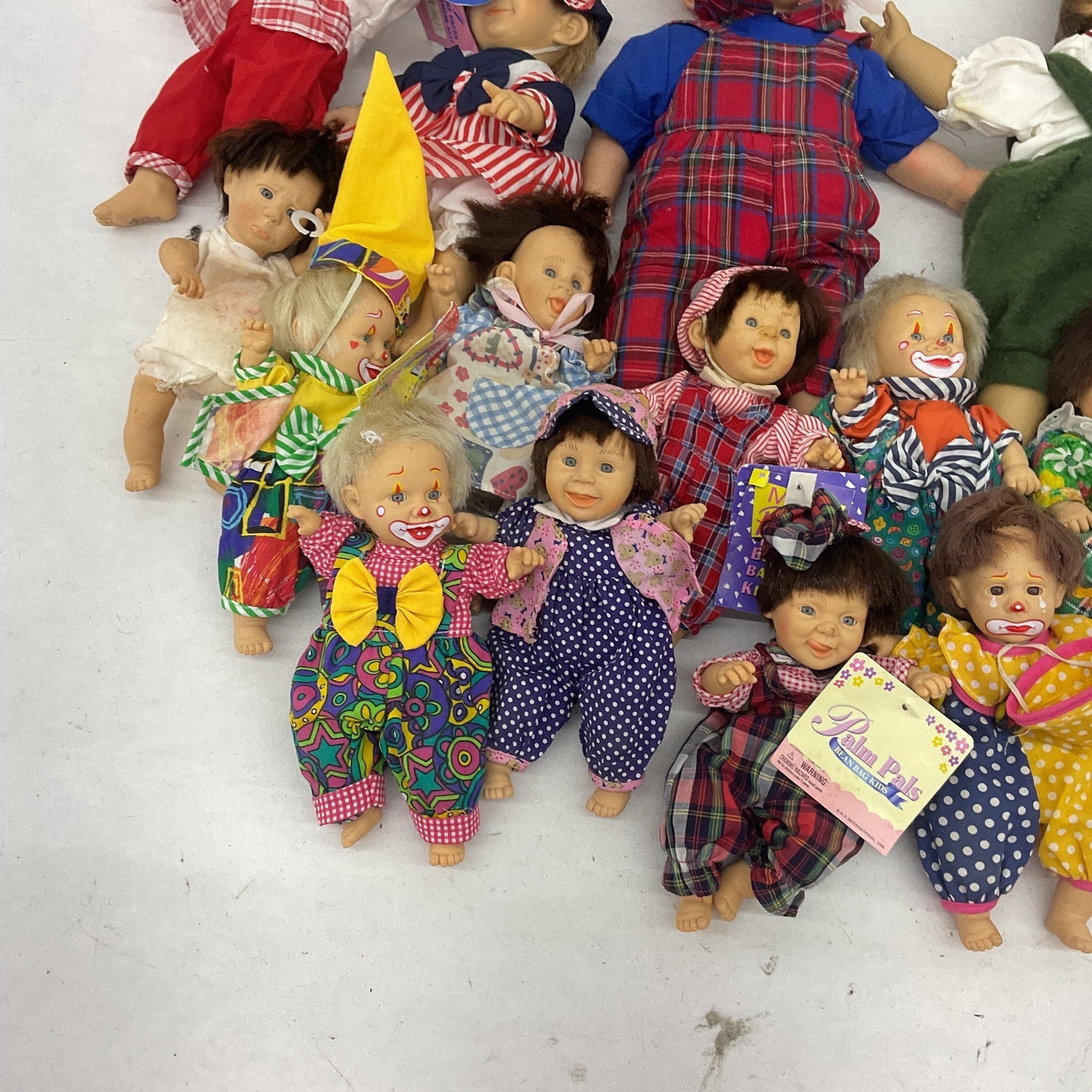 Vintage Palm Pals & Others Emotive Ugly Funny Faces Bean Bag Baby Dolls LOT Used - Warehouse Toys