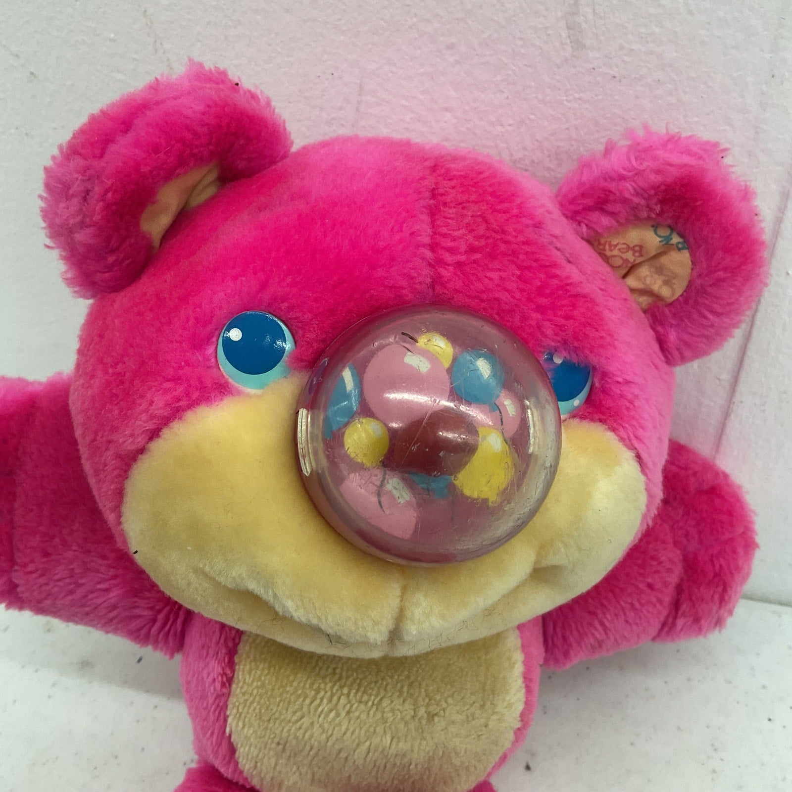 Vintage Playskool Bright Pink Nosey Bear Balloon Nose Plush Teddy Doll Untested - Warehouse Toys