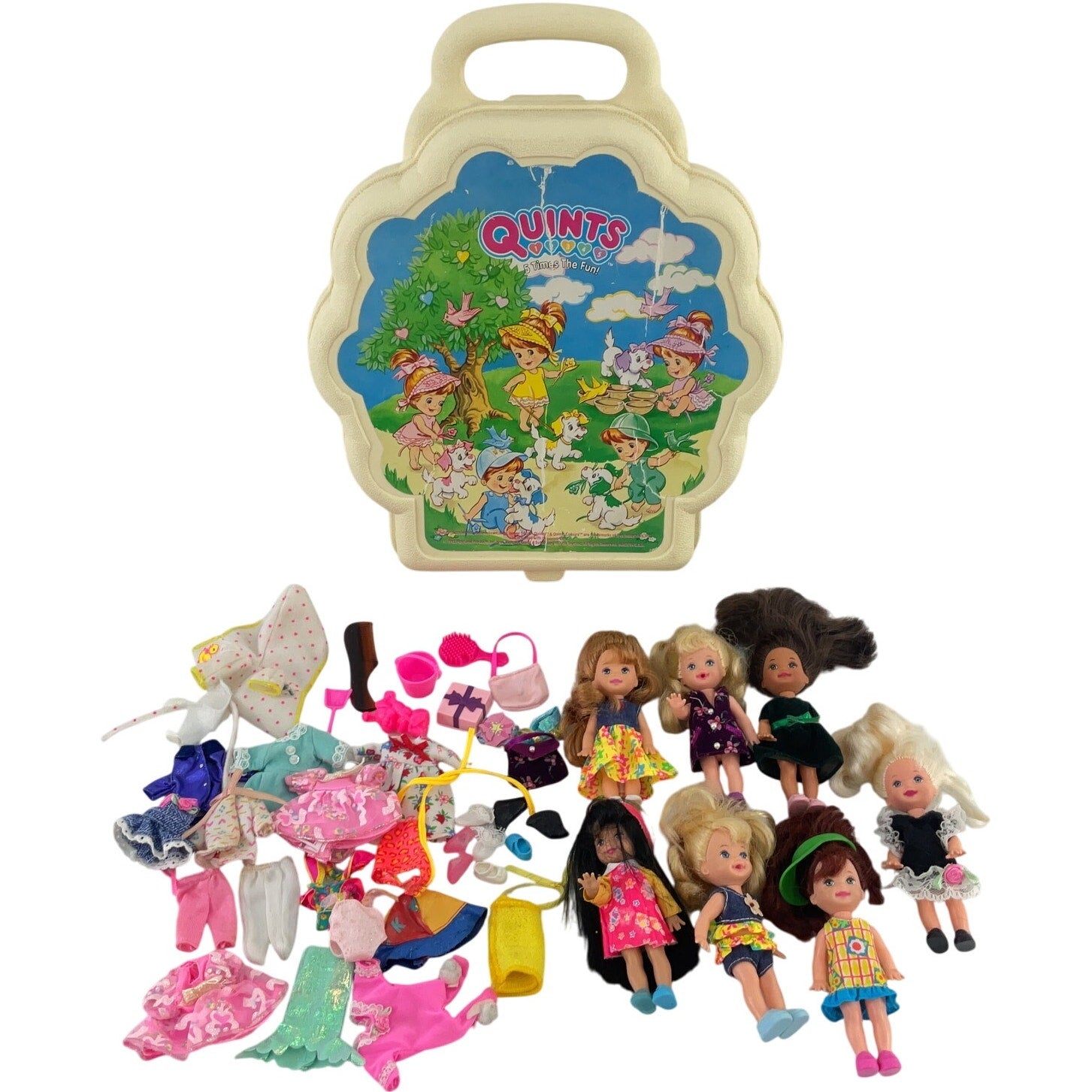 Vintage Playtime Quints Fashion Dolls Carrying Case Set Playset Lot ‘92 Preowned - Warehouse Toys
