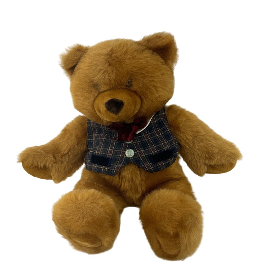 Vintage Preowned Holiday Collection Brown Teddy Bear in Gingham Vest Stuffed - Warehouse Toys