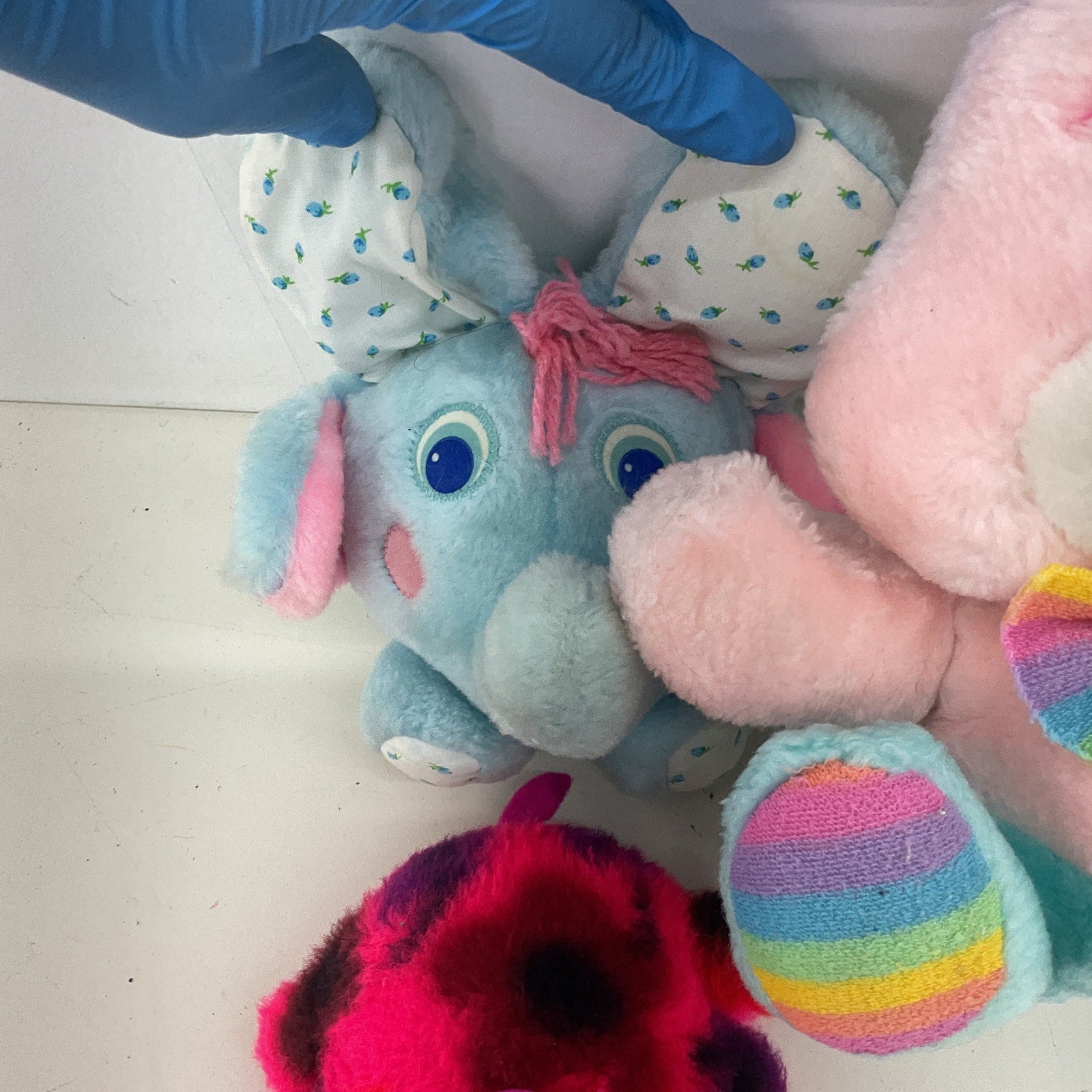 Vintage Preowned LOT Stuffed Animals Easter Bunny Blue Elephant Hot Pink Turtle - Warehouse Toys