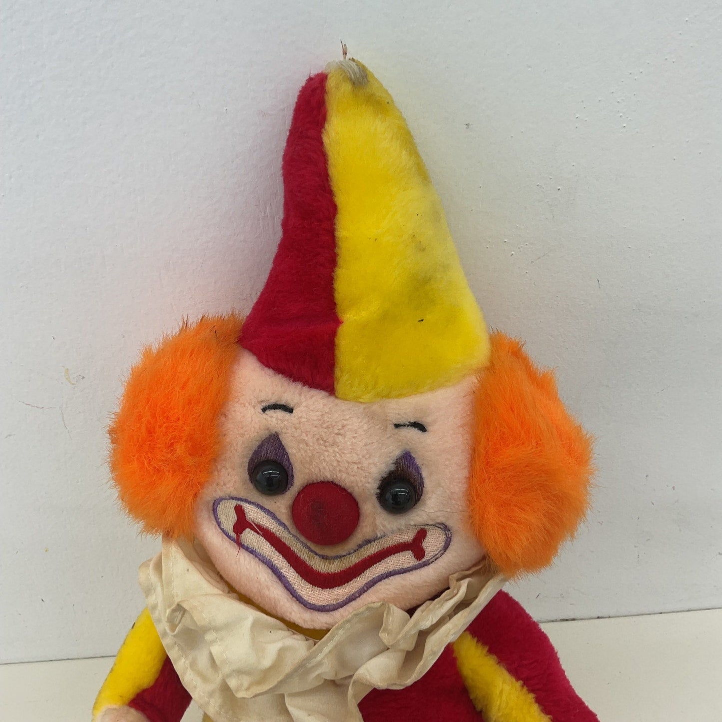 Vintage Preowned Mighty Star Plush Red & Yellow Clint the Clown Plush Doll - Warehouse Toys