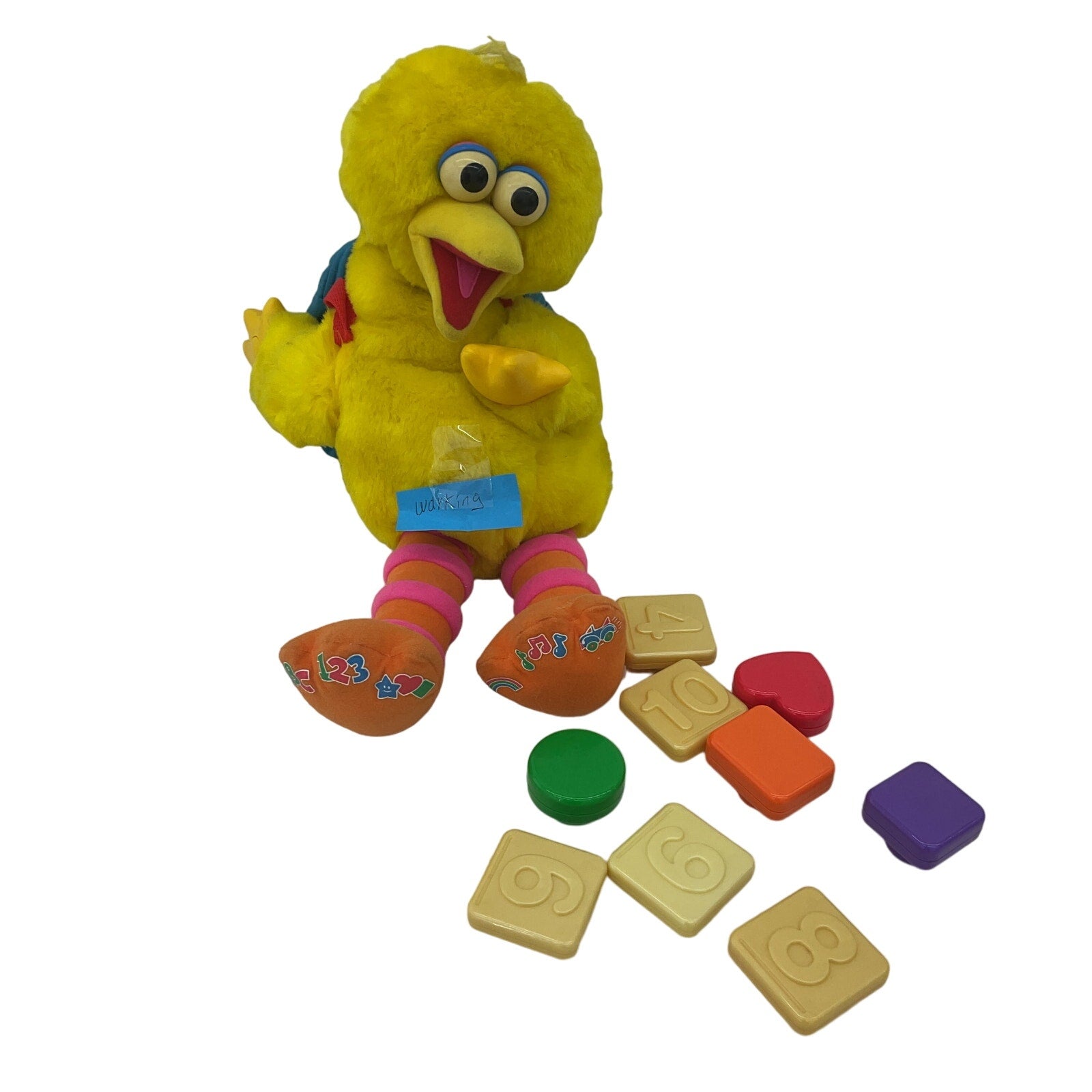 Vintage Sesame Street Play & Teach Big Bird Interactive Plush w/ Bag of Blocks - Warehouse Toys