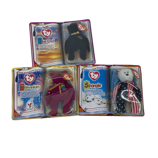 Vintage TY New in Pack McDonalds Spangle Millennium The End Bears Beanie Babies - Warehouse Toys