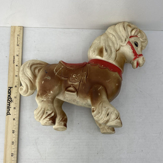 VTG 1960s Rubber White Brown Carousel Horse Toy Figure Used - Warehouse Toys