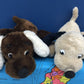 VTG 1970s LOT 2 Dakin Drooper Bean Bag Dog Plush Toys Tan Dark Brown Ground Nut - Warehouse Toys