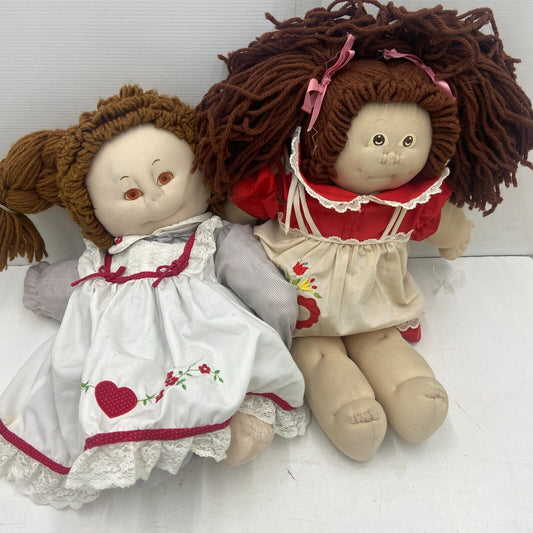 VTG 1980s LOT 2 Handmade Hand Painted Yarn Hair Plush Baby Dolls Used Cuddle Tog - Warehouse Toys