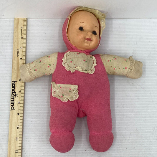 VTG 1982 Ideal Toy Corp Rubber Head Pink Floral Plush Body Baby Doll AS IS - Warehouse Toys