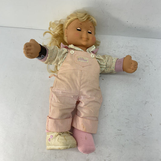 VTG 80s Kid Sister Rubber Head Soft Bodied Plush Doll Pink Overalls - Warehouse Toys