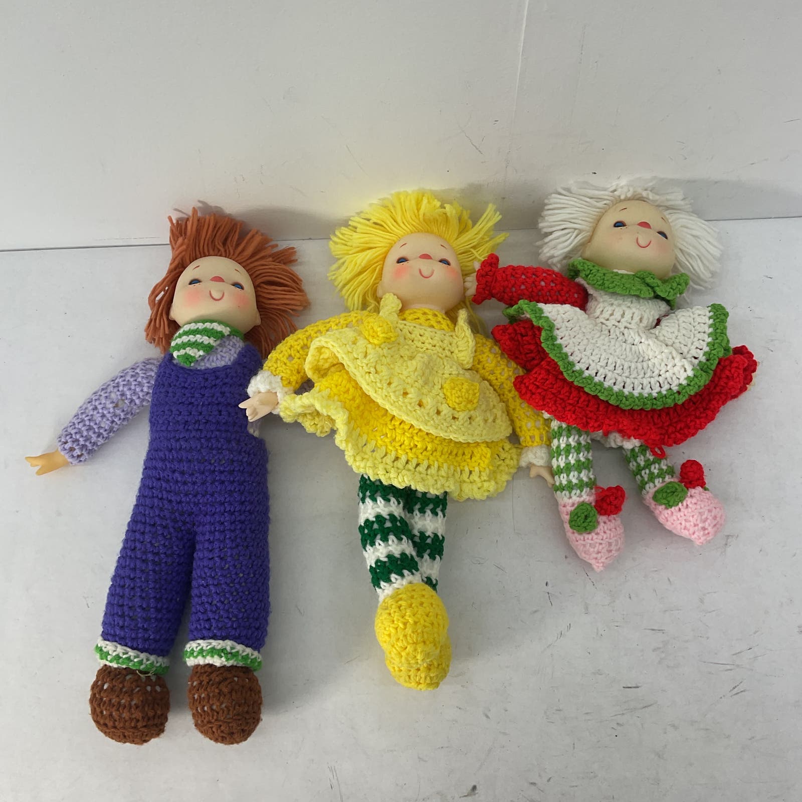 VTG 80s LOT Handmade Crochet Knit Rubber Headed Baby Doll Plush Toys - Warehouse Toys