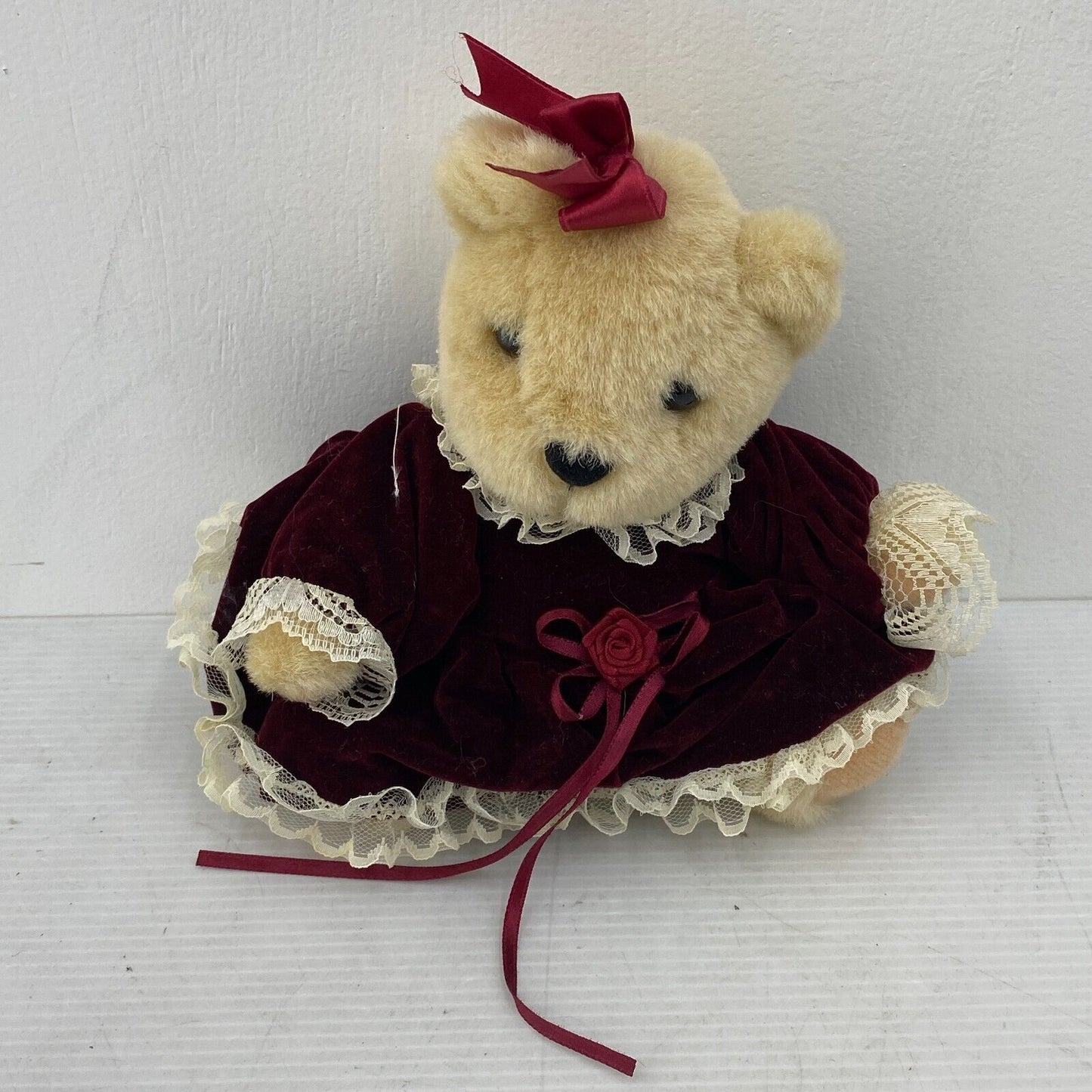 VTG Anco Tan Teddy Bear in Ruffle Victorian Dress Plush Doll Toy Used - Warehouse Toys