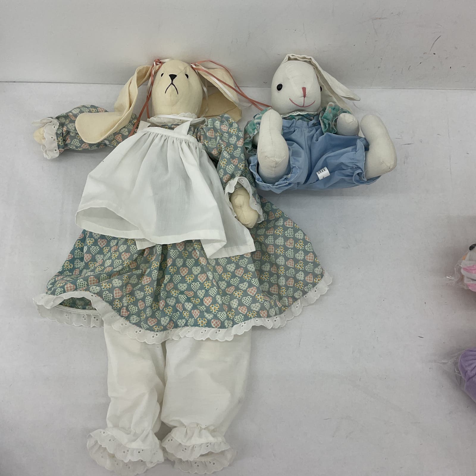 VTG Country Home Style Bunny Rabbit RAGDOLL White Stuffed Animal Toy Lot - Warehouse Toys