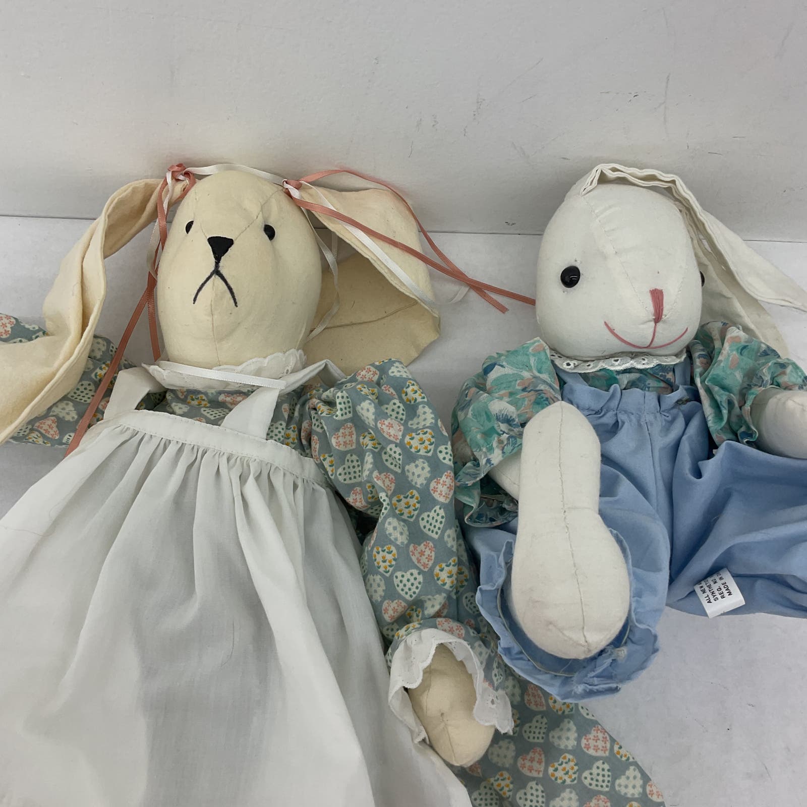 VTG Country Home Style Bunny Rabbit RAGDOLL White Stuffed Animal Toy Lot - Warehouse Toys