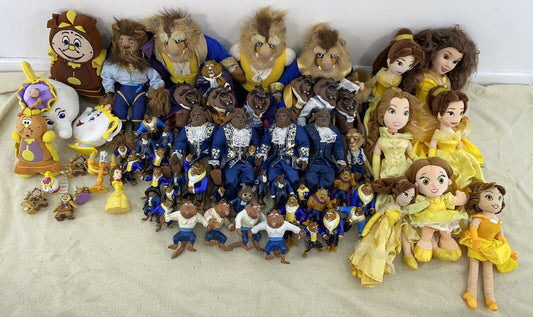 VTG Disney LOT 66 Beauty & The Beast Belle Adam Cogsworth Plush Toys Figures - Warehouse Toys