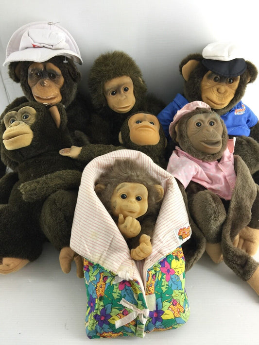 VTG Hosung Mixed LOT of 7 Little Monkey Lost Plush Toy Hand Puppet Animals - Warehouse Toys