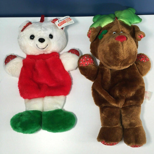 VTG LOT 2 1980s Xmas Plush Stockings Fairview Reindeer Gerber Cuddles Teddy 80s - Warehouse Toys