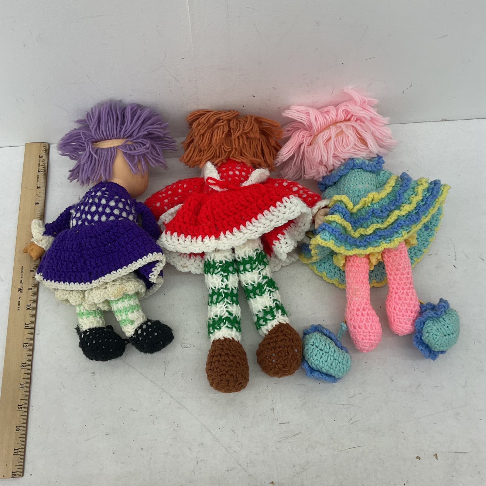 VTG LOT 2 Handmade Ice Cream Soft Bodied Crochet Macrame Knit Dolls Rubber Head - Warehouse Toys